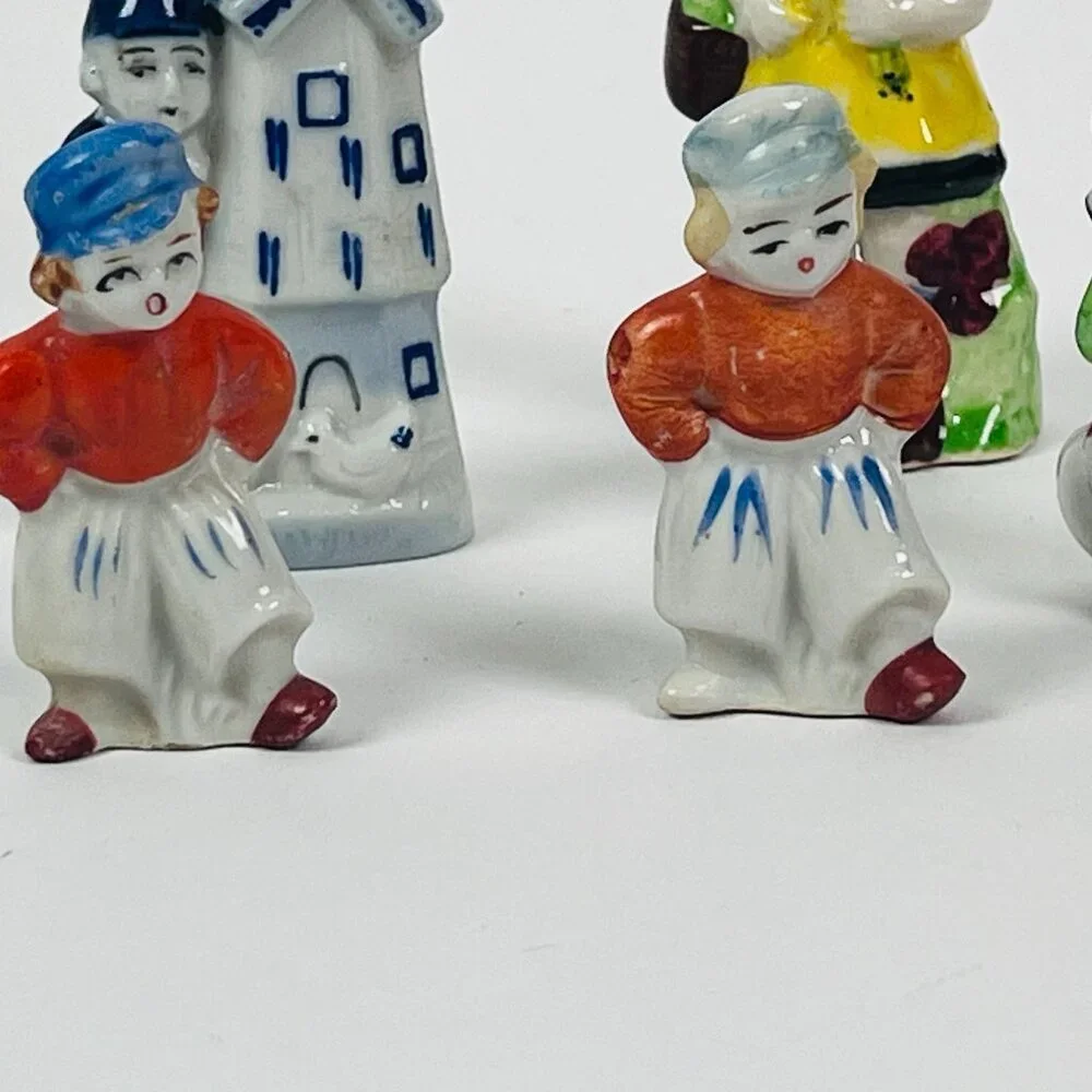 Vintage 5 Japanese Hand Painted Miniature Figurines Holland Theme Ceramic Japan